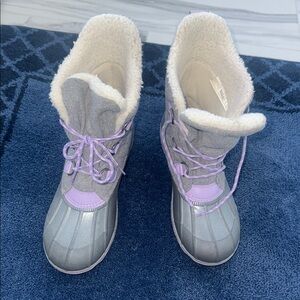 Gray and Purple Winter Boots